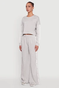 Womens Contrast Trim Drop Shoulder Crop Top, Grey, Size S