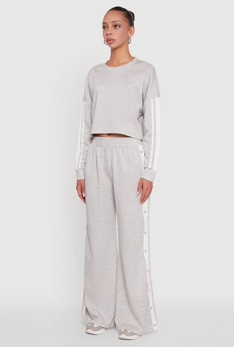 Womens Contrast Trim Drop Shoulder Crop Top, Grey,