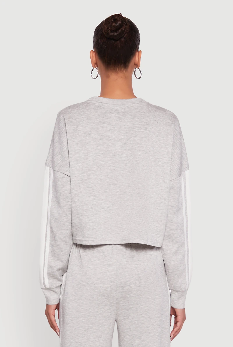 Womens Contrast Trim Drop Shoulder Crop Top, Grey,