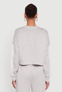 Womens Contrast Trim Drop Shoulder Crop Top, Grey,