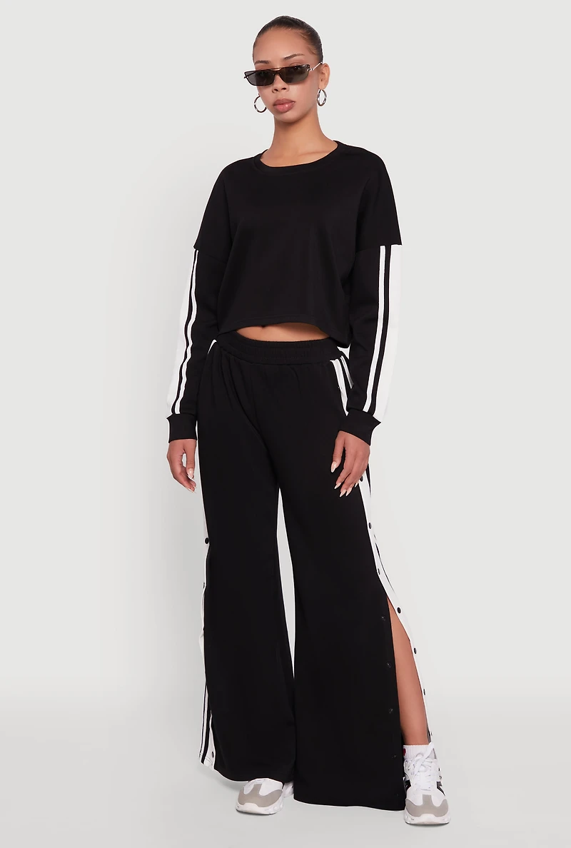 Womens Varsity Stripe Snap Button Side Track Pants,
