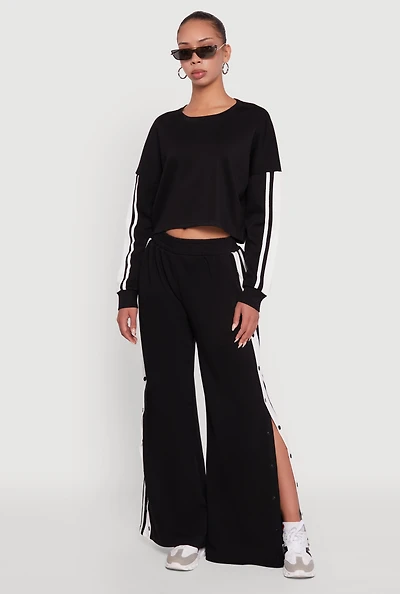 Womens Varsity Stripe Snap Button Side Track Pants,