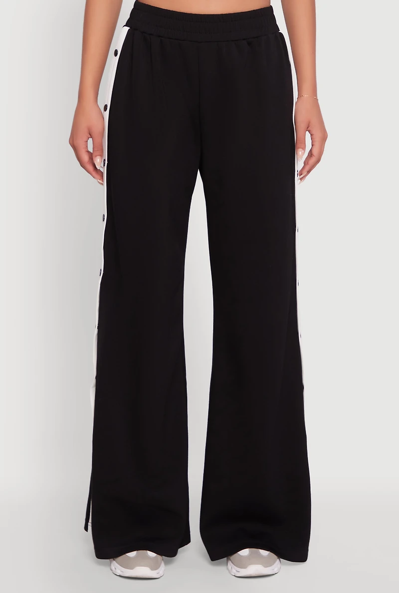 Womens Varsity Stripe Snap Button Side Track Pants,