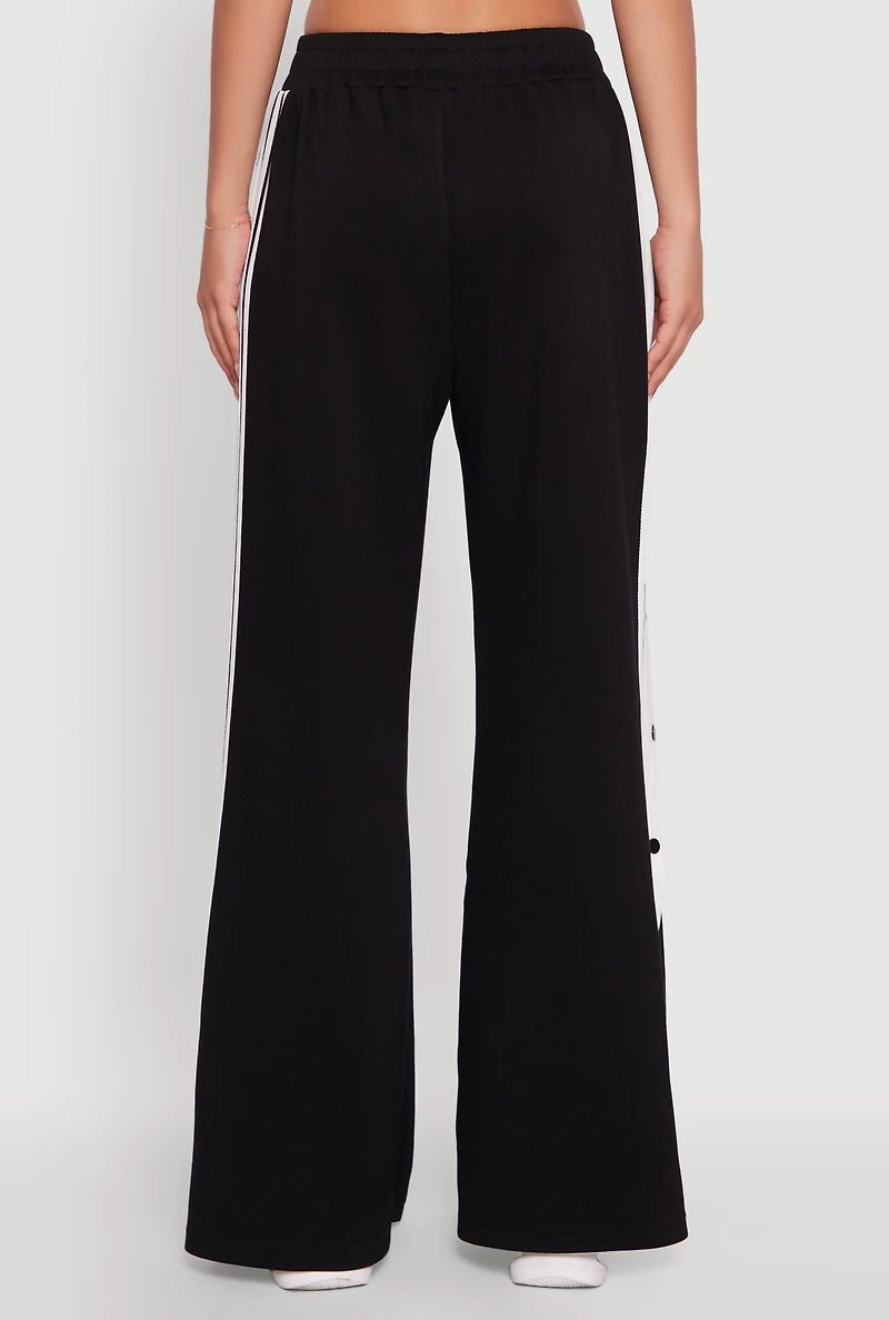Womens Varsity Stripe Snap Button Side Track Pants,