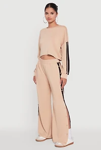 Womens Varsity Stripe Snap Button Side Track Pants, Khaki, Size M
