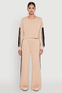 Womens Varsity Stripe Snap Button Side Track Pants, Khaki, Size M