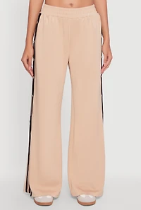 Womens Varsity Stripe Snap Button Side Track Pants, Khaki, Size M
