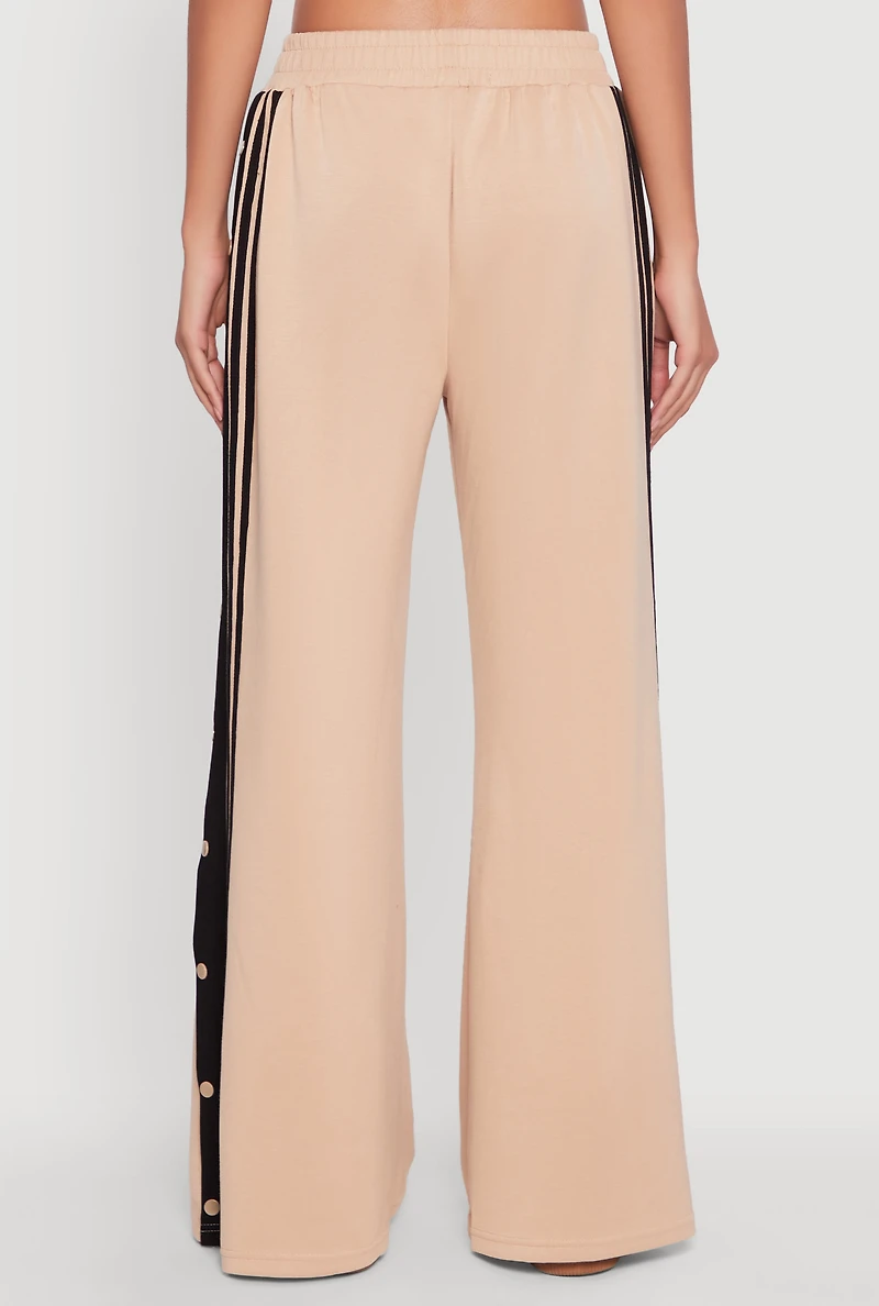 Womens Varsity Stripe Snap Button Side Track Pants, Khaki, Size M