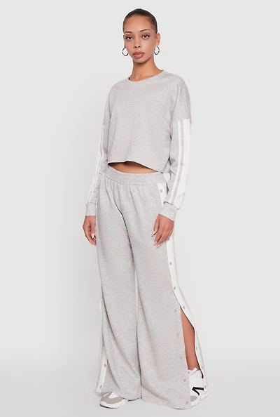 Womens Varsity Stripe Snap Button Side Track Pants, Grey, Size S