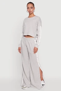 Womens Varsity Stripe Snap Button Side Track Pants, Grey, Size S