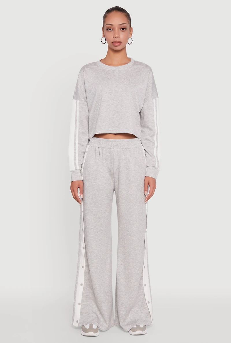 Womens Varsity Stripe Snap Button Side Track Pants, Grey, Size S