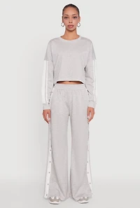 Womens Varsity Stripe Snap Button Side Track Pants, Grey, Size S