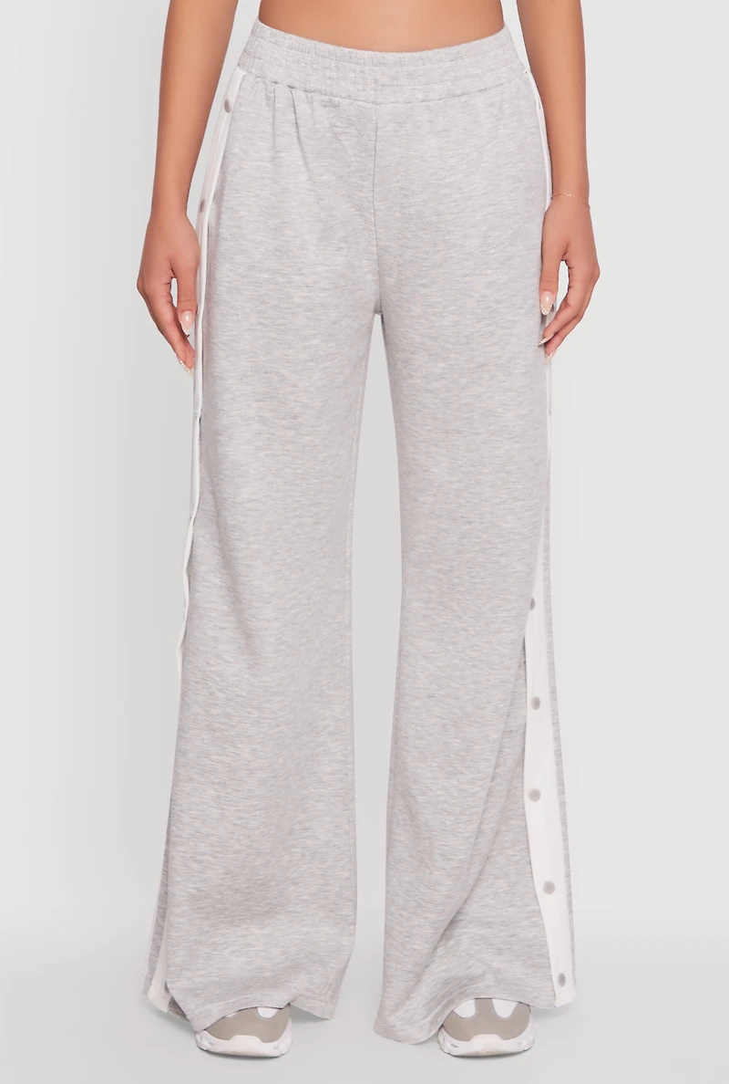 Womens Varsity Stripe Snap Button Side Track Pants, Grey, Size S