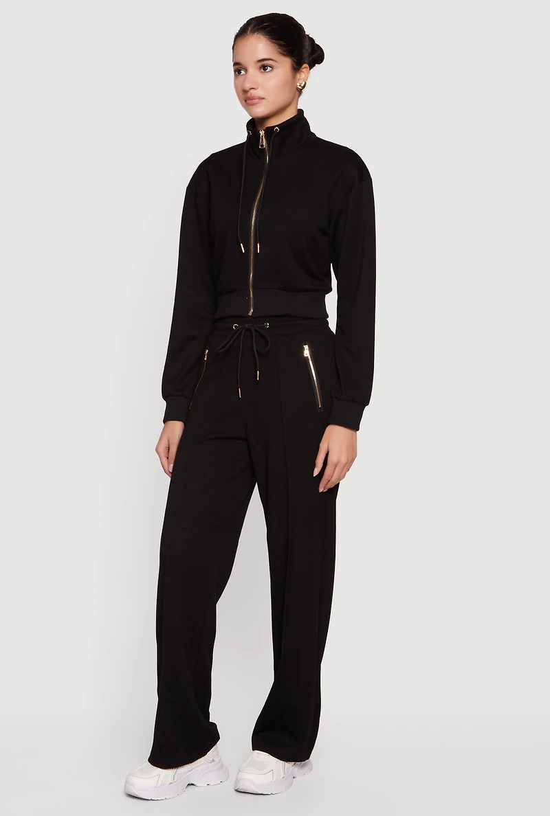 Drawstring Mock Neck Zip Front Track Jacket