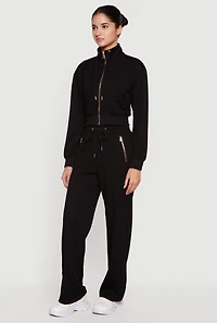 Drawstring Mock Neck Zip Front Track Jacket