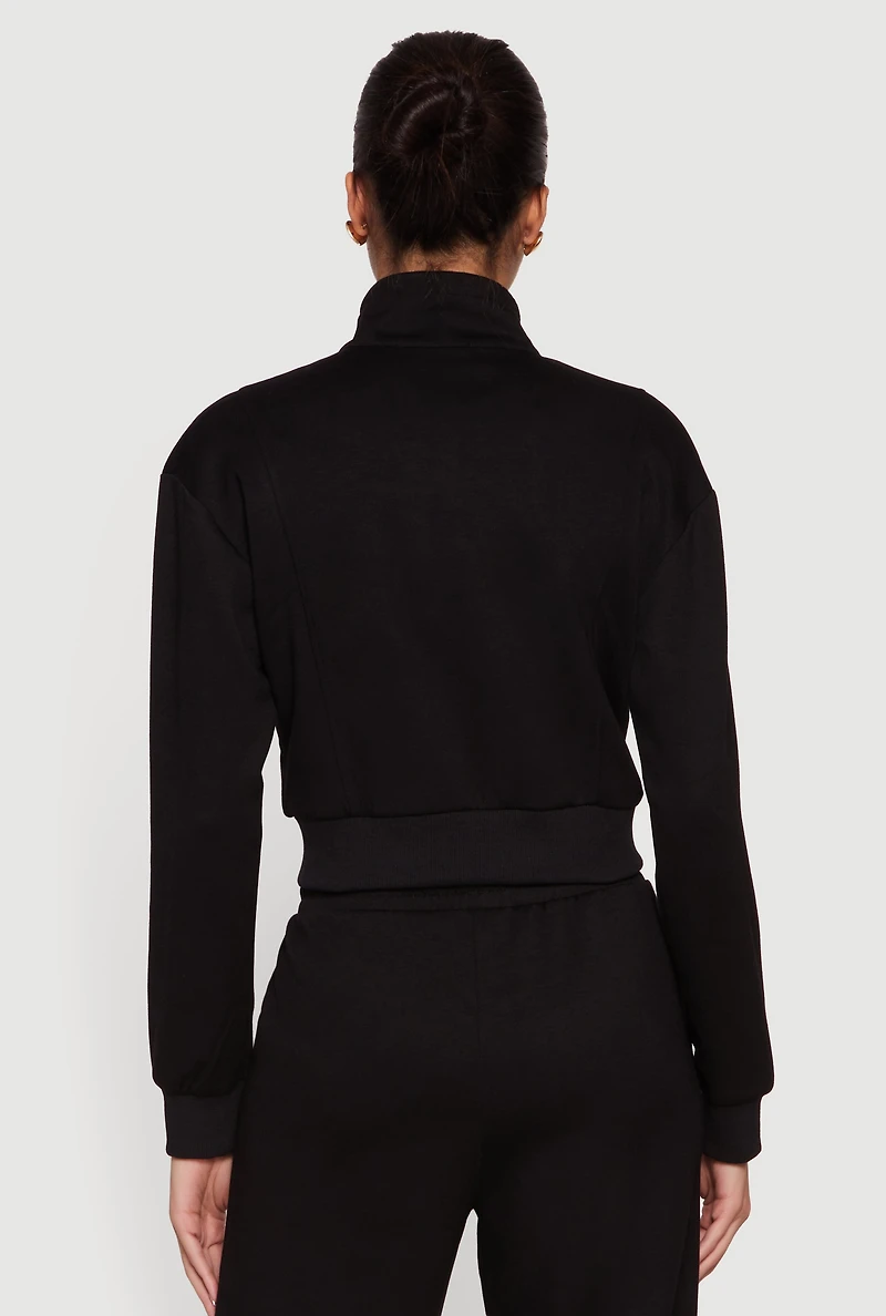 Drawstring Mock Neck Zip Front Track Jacket