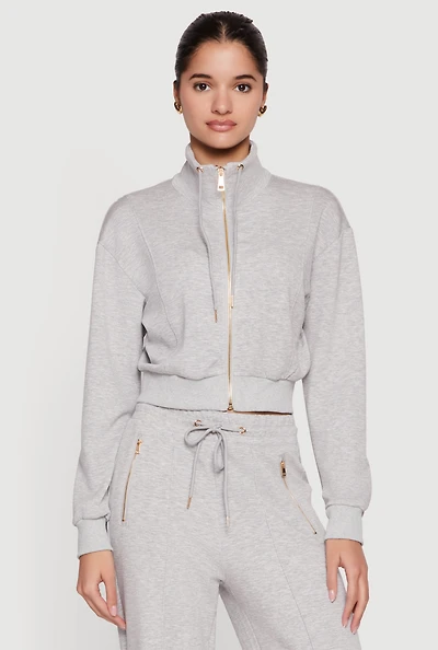 Drawstring Mock Neck Zip Front Track Jacket
