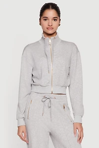 Drawstring Mock Neck Zip Front Track Jacket
