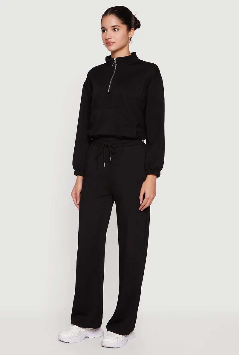 High Waisted Straight Leg Sweatpants with Drawstring Waist