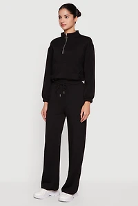 High Waisted Straight Leg Sweatpants with Drawstring Waist