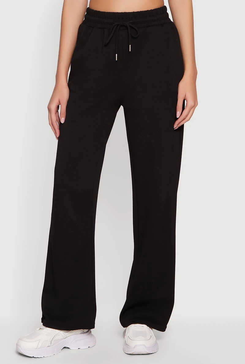 High Waisted Straight Leg Sweatpants with Drawstring Waist