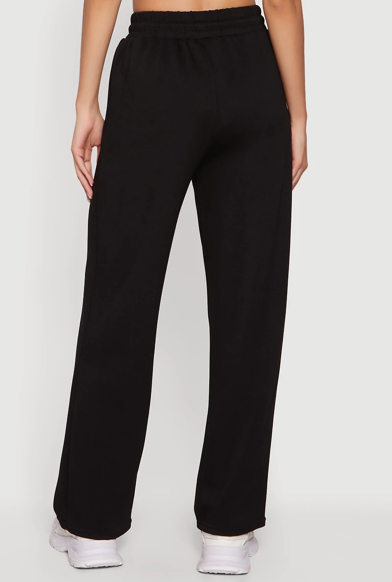 High Waisted Straight Leg Sweatpants with Drawstring Waist