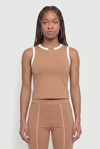 Contrast Trim Notch Neck Crop Top