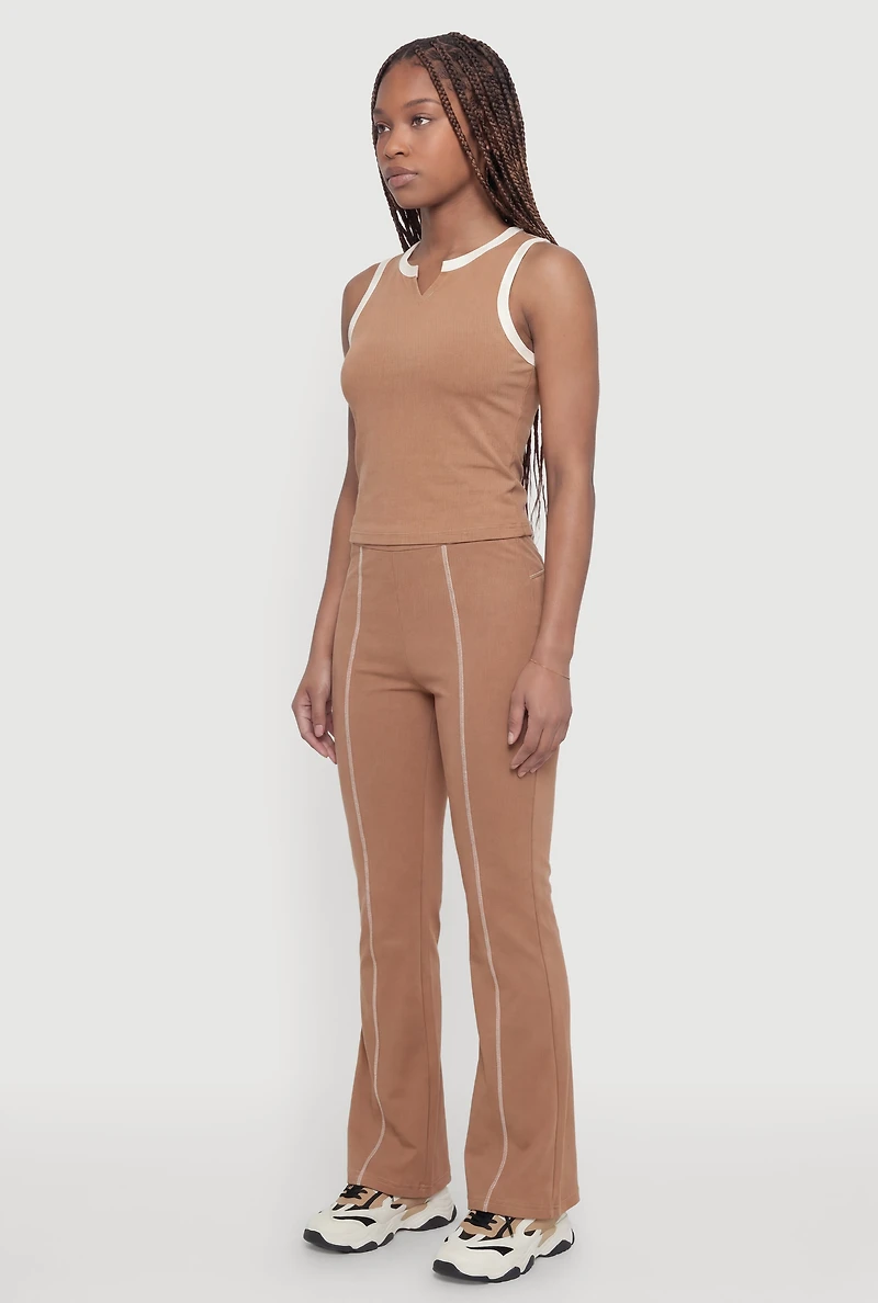 Contrast Trim Notch Neck Crop Top