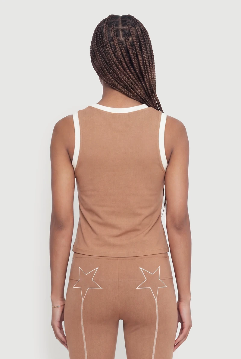Contrast Trim Notch Neck Crop Top