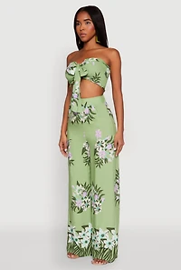 Womens Floral Smocked Tie Front Tube Top,