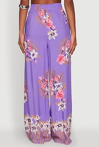 Womens High Waist Floral Palazzo Pants, Purple, Size M