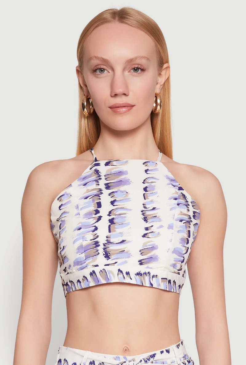 Womens Brush Stroke Print Crop Top, Multi,