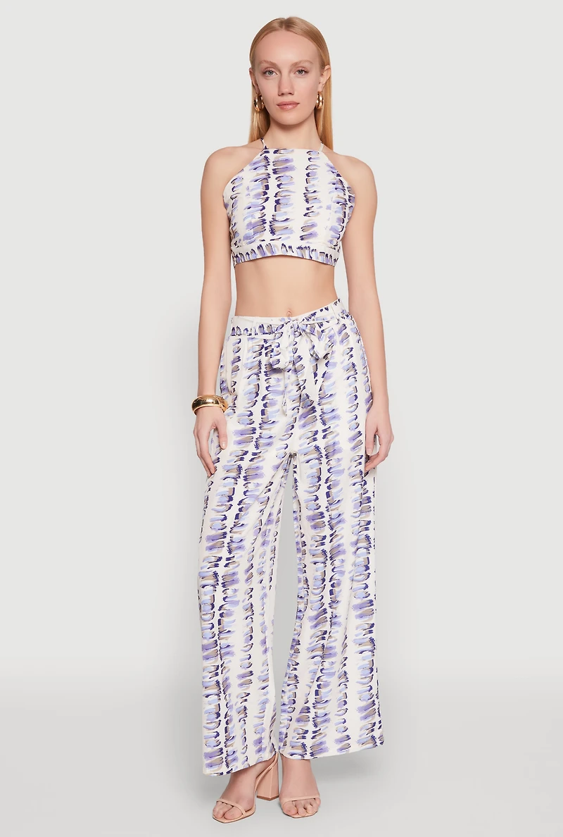 Womens Brush Stroke Print Crop Top, Multi,