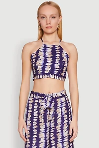 Womens Brush Stroke Print Crop Top, Multi, Size M