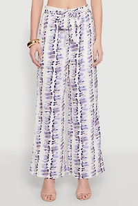 Womens Brush Stroke Print Tie Waist Pants, Multi, Size L