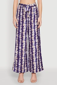 Womens Brush Stroke Print Tie Waist Pants, Multi, Size L