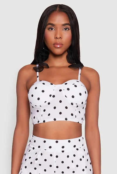 Womens Polka Dot Bustier Top, White, Size M