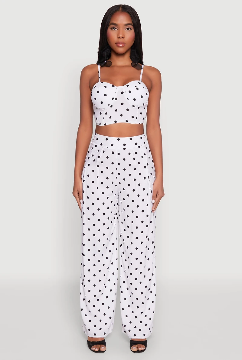 Womens Polka Dot Bustier Top, White, Size M