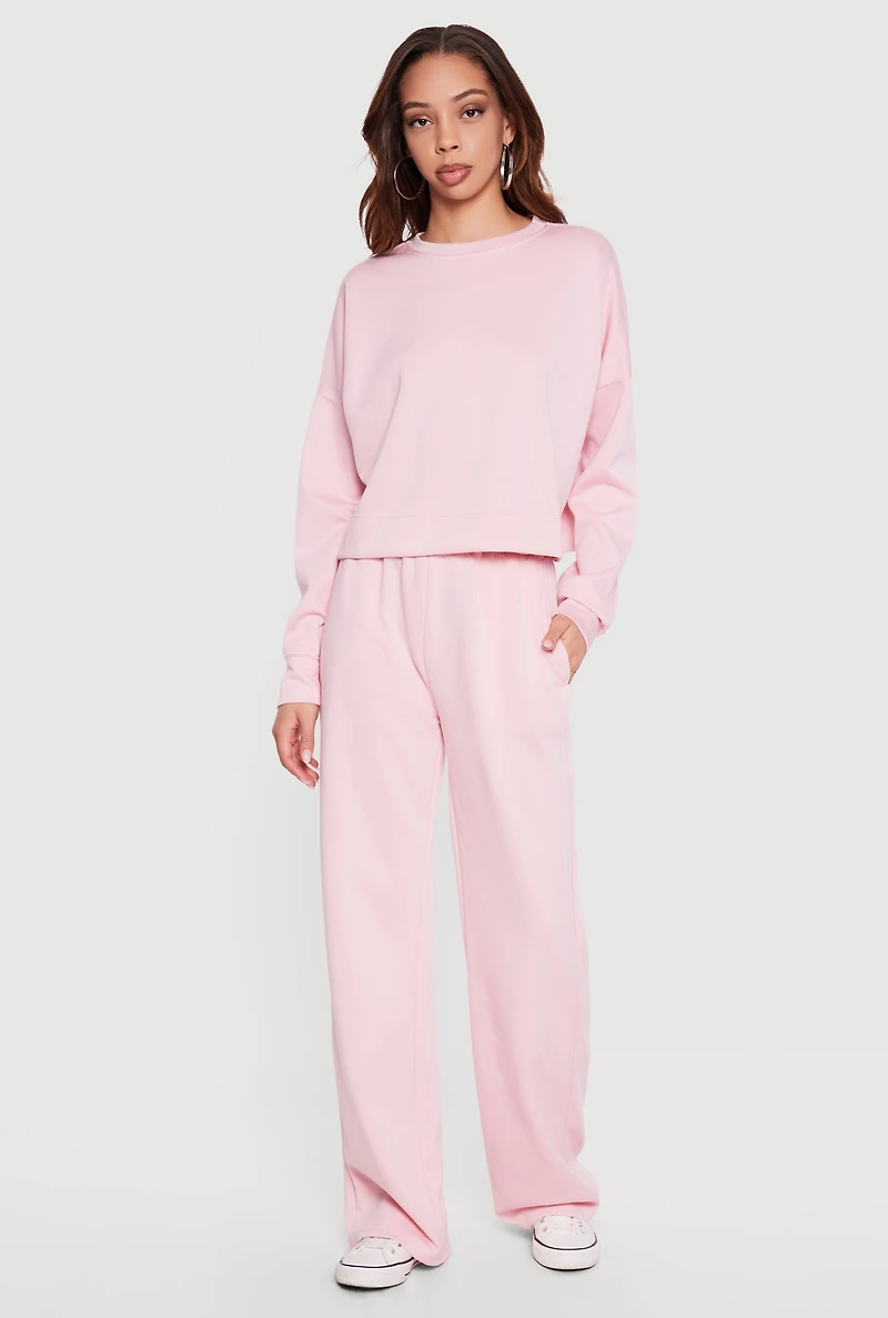 Elastic High Waisted Wide Leg Pull On Pants