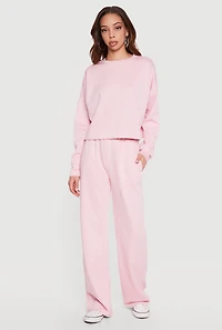 Elastic High Waisted Wide Leg Pull On Pants