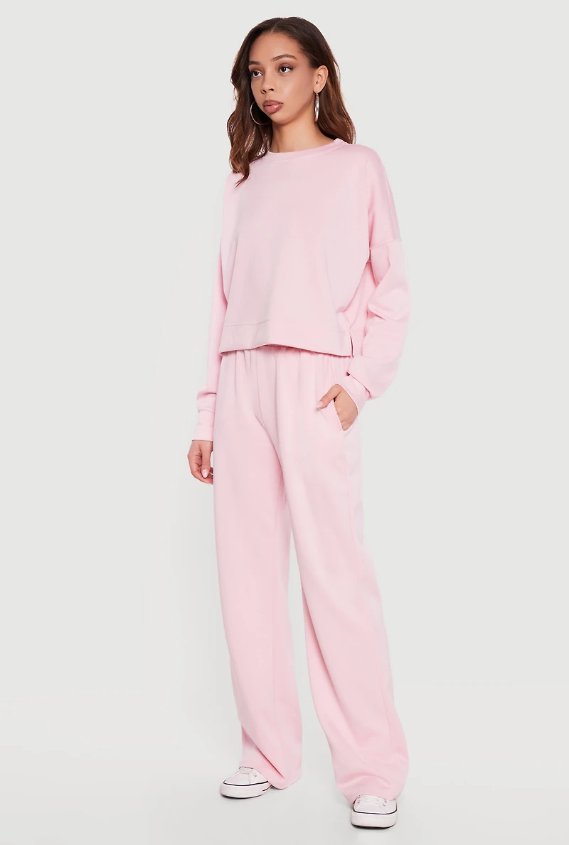 Elastic High Waisted Wide Leg Pull On Pants
