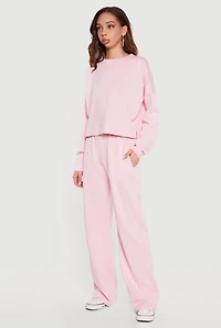 Elastic High Waisted Wide Leg Pull On Pants
