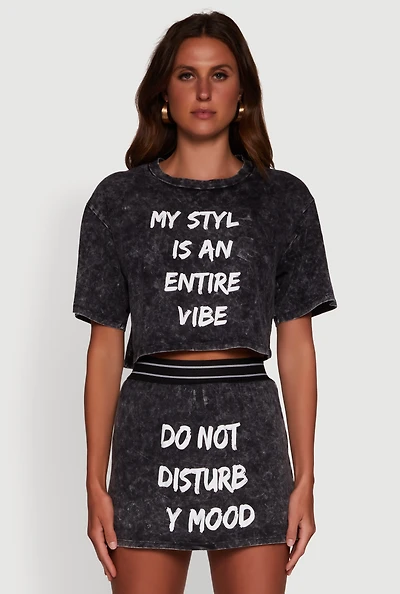 Womens Trendy Mineral Wash Entire Vibe Graphic Oversized Tee,