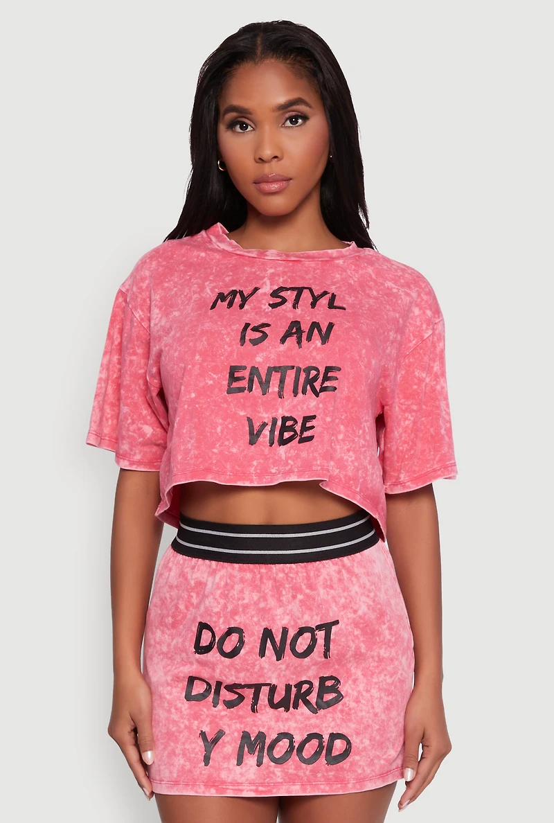 Womens Trendy Mineral Wash Entire Vibe Graphic Oversized Tee, Pink,