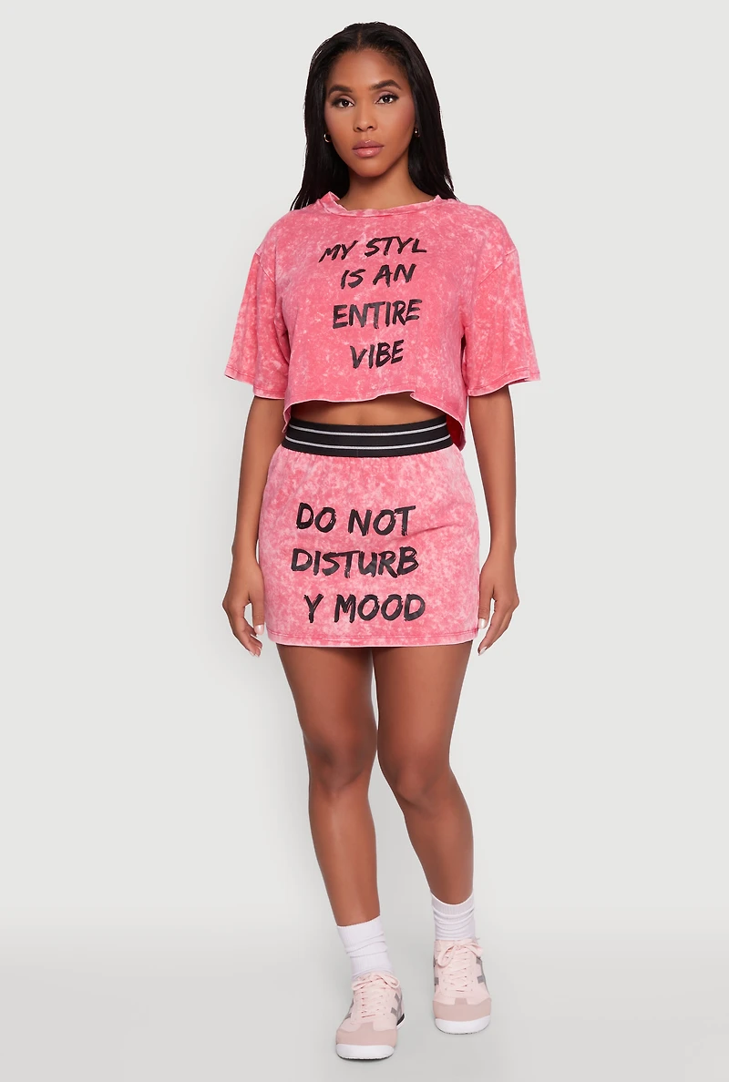 Womens Trendy Mineral Wash Entire Vibe Graphic Oversized Tee, Pink, Size L