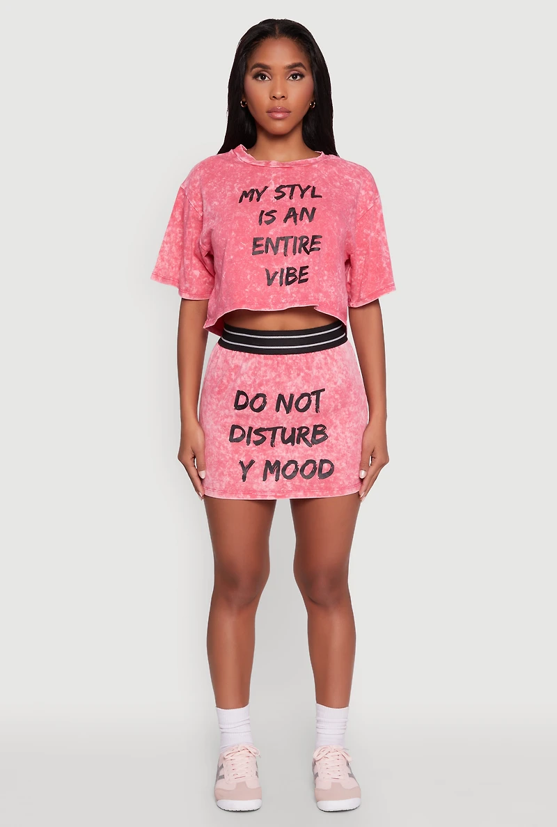 Womens Trendy Mineral Wash Entire Vibe Graphic Oversized Tee, Pink,