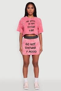 Womens Trendy Mineral Wash Entire Vibe Graphic Oversized Tee, Pink,
