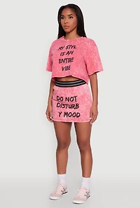 Womens Trendy Mineral Wash Entire Vibe Graphic Oversized Tee, Pink,