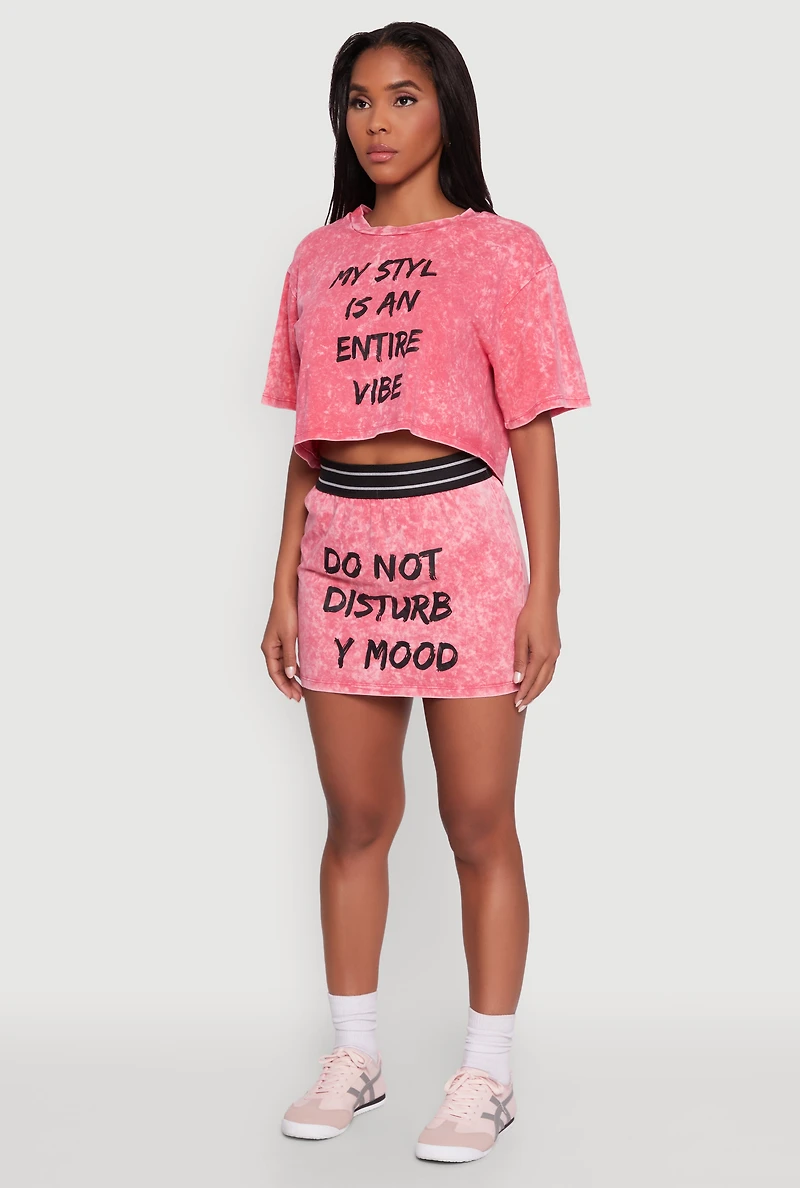 Womens Trendy Mineral Wash Entire Vibe Graphic Oversized Tee, Pink, Size L