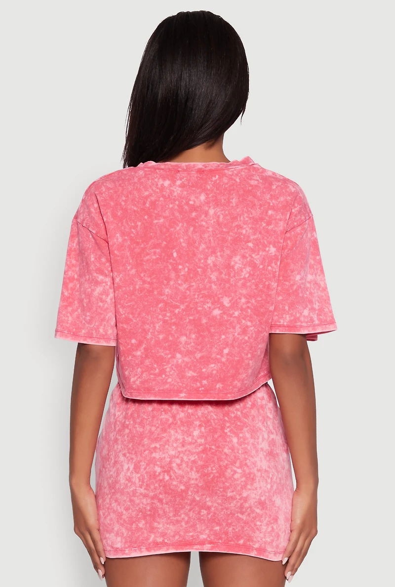 Womens Trendy Mineral Wash Entire Vibe Graphic Oversized Tee, Pink,